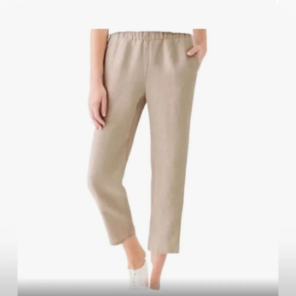 J.Jill love Linen elastic waistband Pull-on pants pockets Medium Beige Gray Crop - Picture 1 of 13